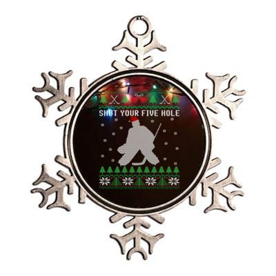 Shut Your Five Hole Ice Hockey Goalie Ugly Christmas Cool Gift Metallic Star Ornament