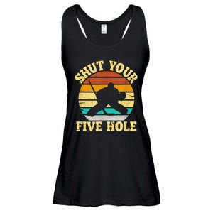 Shut Your Five Hole Funny Ice Hockey Goalie Ladies Essential Flowy Tank