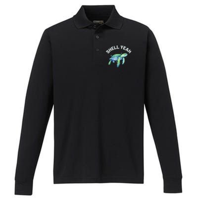 Shell Yeah Gift Cute Tortoise And Sea Turtle Lover Cool Gift Performance Long Sleeve Polo