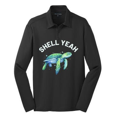 Shell Yeah Gift Cute Tortoise And Sea Turtle Lover Cool Gift Silk Touch Performance Long Sleeve Polo