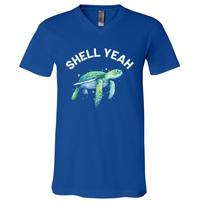 Shell Yeah Gift Cute Tortoise And Sea Turtle Lover Cool Gift V-Neck T-Shirt