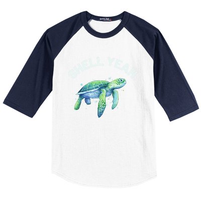 Shell Yeah Gift Cute Tortoise And Sea Turtle Lover Cool Gift Baseball Sleeve Shirt