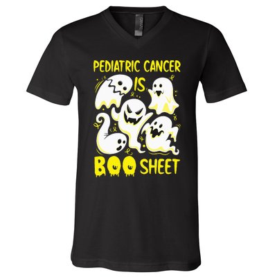 Spooky Yellow Ghost for Pediatric Cancer Awareness V-Neck T-Shirt