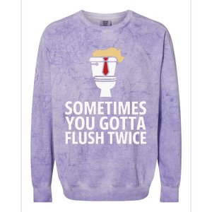 Sometimes You Gotta Flush Twice Funny Kamala Harris Walz Colorblast Crewneck Sweatshirt