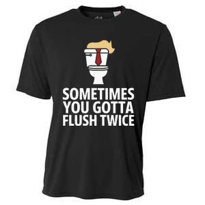 Sometimes You Gotta Flush Twice Funny Kamala Harris Walz Cooling Performance Crew T-Shirt