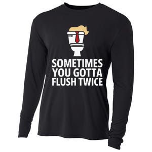 Sometimes You Gotta Flush Twice Funny Kamala Harris Walz Cooling Performance Long Sleeve Crew