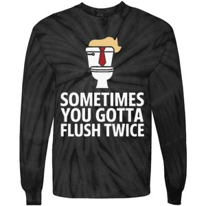 Sometimes You Gotta Flush Twice Funny Kamala Harris Walz Tie-Dye Long Sleeve Shirt