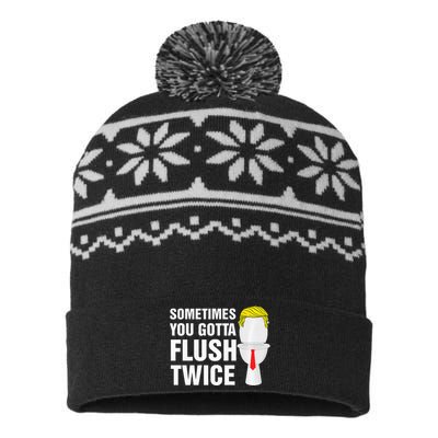 Sometimes You Gotta Flush Twice Funny Election 2024 Premium USA-Made Snowflake Beanie