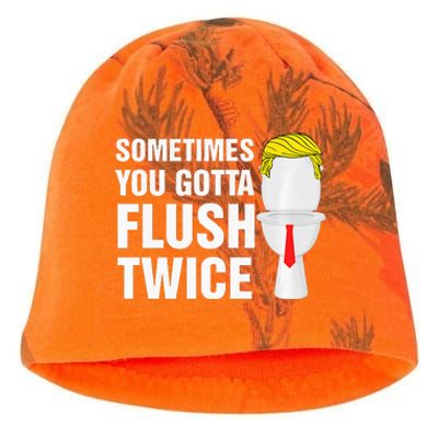 Sometimes You Gotta Flush Twice Funny Election 2024 Premium Kati - Camo Knit Beanie