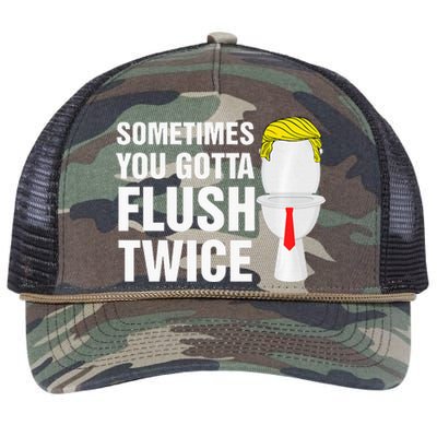 Sometimes You Gotta Flush Twice Funny Election 2024 Premium Retro Rope Trucker Hat Cap