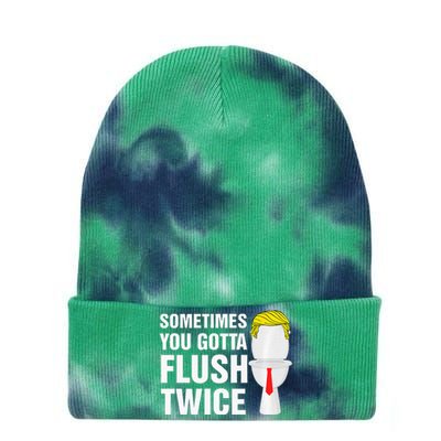 Sometimes You Gotta Flush Twice Funny Election 2024 Premium Tie Dye 12in Knit Beanie