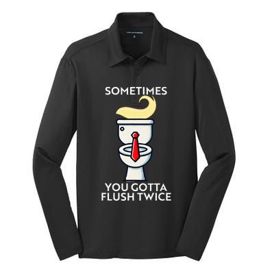 Sometime You Gotta Flush Twice Silk Touch Performance Long Sleeve Polo