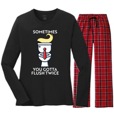 Sometime You Gotta Flush Twice Women's Long Sleeve Flannel Pajama Set 