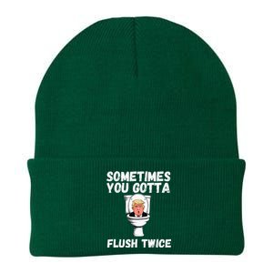 Sometimes You Gotta Flush Twice Funny Anti Trump Election Knit Cap Winter Beanie