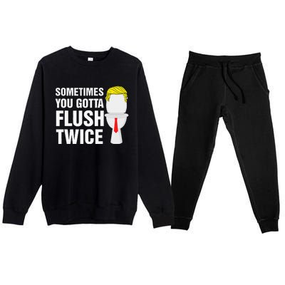 Sometimes You Gotta Flush Twice Funny Election 2024 Premium Crewneck Sweatsuit Set