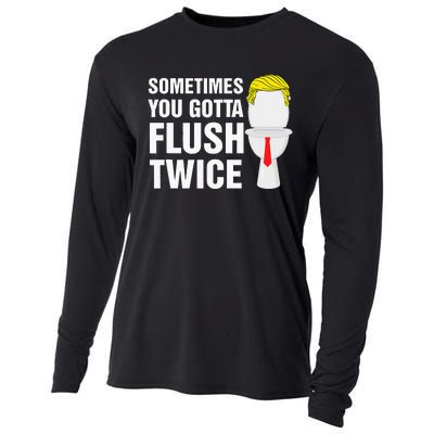 Sometimes You Gotta Flush Twice Funny Election 2024 Cooling Performance Long Sleeve Crew