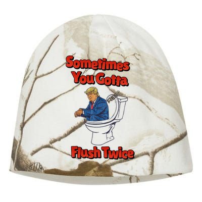 Sometimes You Gotta Flush Twice Anti Trump Kati - Camo Knit Beanie