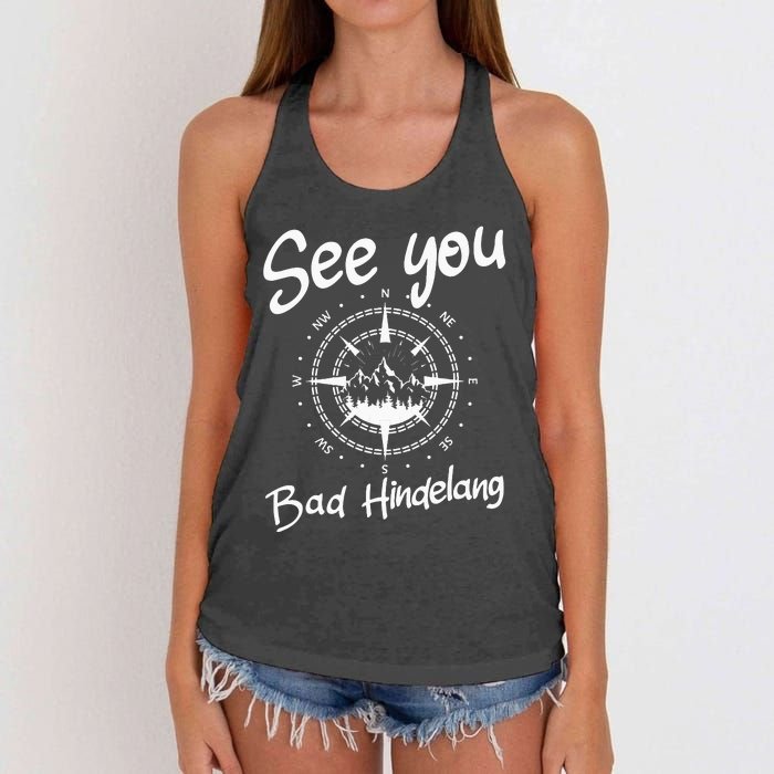 See You Hiking Bad Hindelang Germany Vacation Ski Compass Women's Knotted Racerback Tank