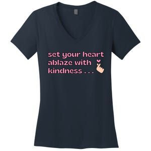 Set Your Heart Ablaze With Kindness Relaxed Fit Women's V-Neck T-Shirt