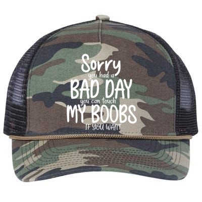 Sorry You Had A Bad Day You Can Touch My Boobs Retro Rope Trucker Hat Cap