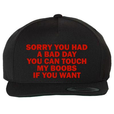 Sorry You Had A Bad Day You Can Touch My Boobs If You Want Funny Saying Wool Snapback Cap