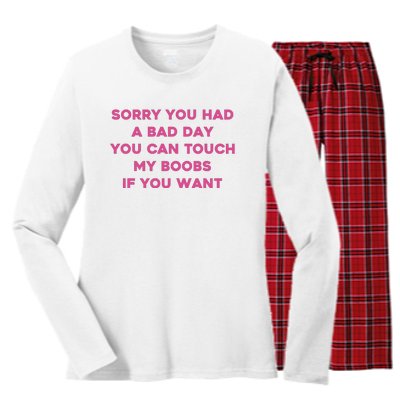 Sorry You Had A Bad Day You Can Touch My Boobs If You Want Women's Long Sleeve Flannel Pajama Set 