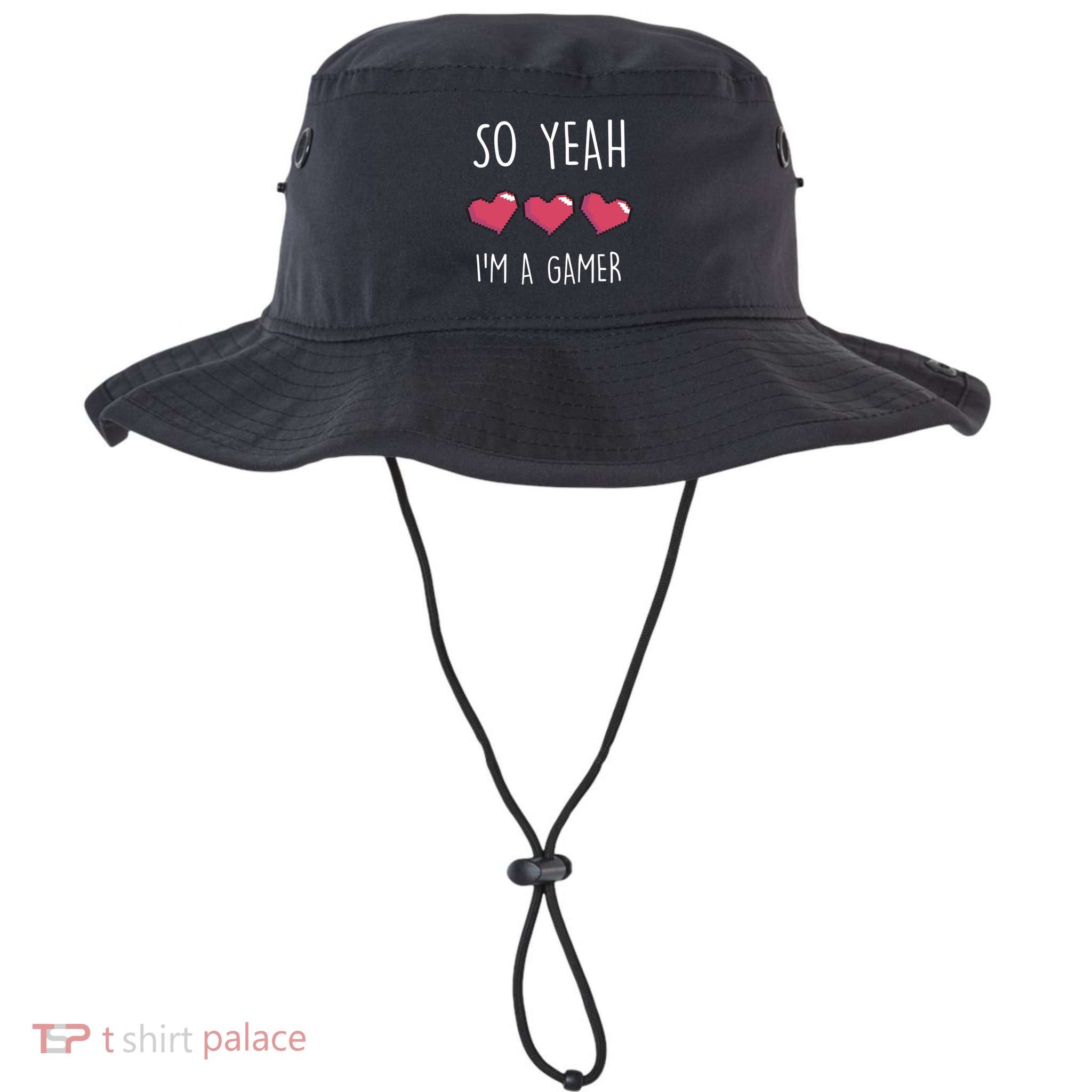 So Yeah I Am A Gamer Heart Live Love Computer Console Pc Cute Gift Bucket Hat