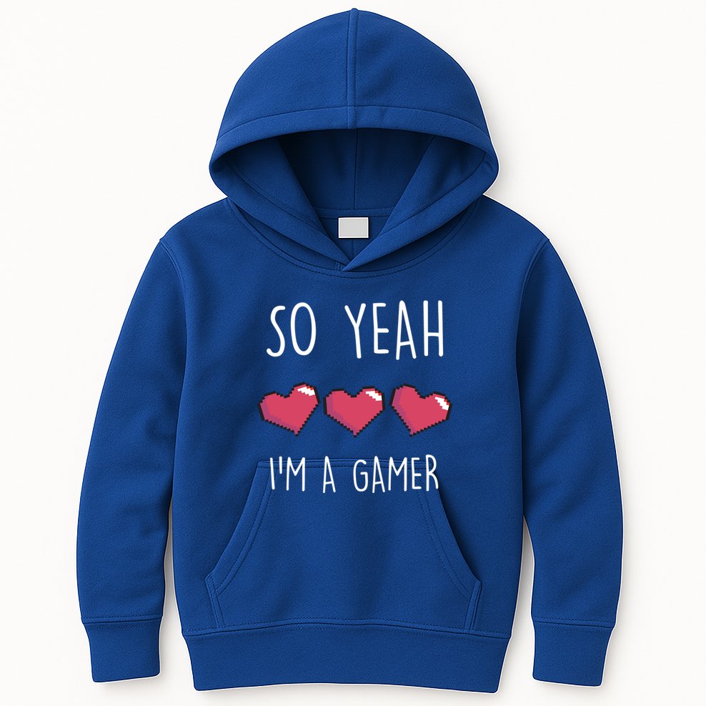 So Yeah I Am A Gamer Heart Live Love Computer Console Pc Cute Gift Kids Hoodie