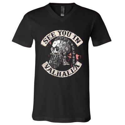 See You In Valhalla Skull Viking V-Neck T-Shirt