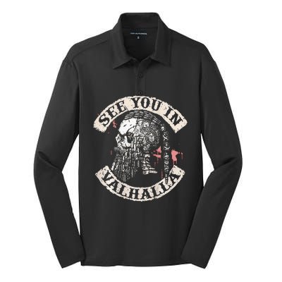 See You In Valhalla Skull Viking Silk Touch Performance Long Sleeve Polo