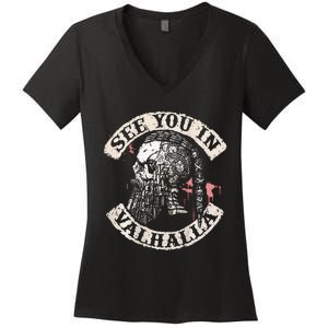 See You In Valhalla Skull Viking Women's V-Neck T-Shirt