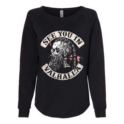 See You In Valhalla Skull Viking Womens California Wash Sweatshirt