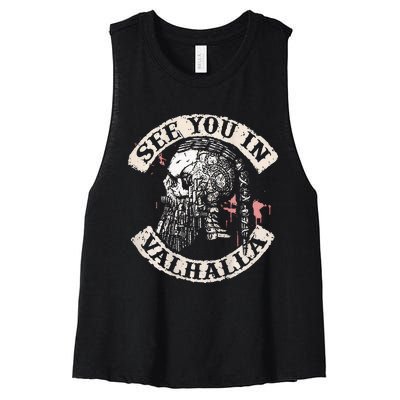 See You In Valhalla Skull Viking Women's Racerback Cropped Tank