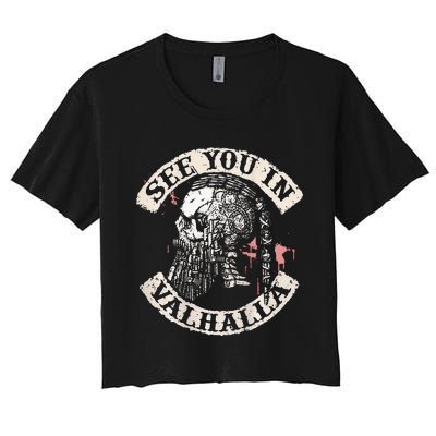 See You In Valhalla Skull Viking Women's Crop Top Tee