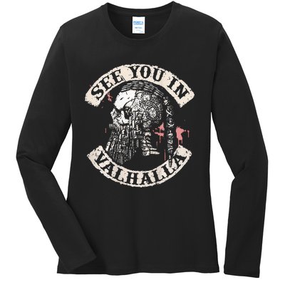 See You In Valhalla Skull Viking Ladies Long Sleeve Shirt