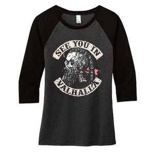 See You In Valhalla Skull Viking Women's Tri-Blend 3/4-Sleeve Raglan Shirt