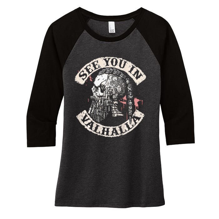 See You In Valhalla Skull Viking Women's Tri-Blend 3/4-Sleeve Raglan Shirt