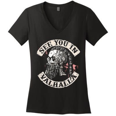 See You In Valhalla Skull Viking Women's V-Neck T-Shirt