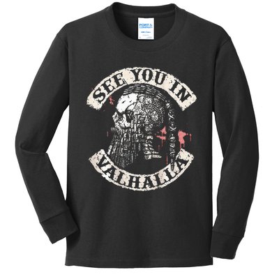 See You In Valhalla Skull Viking Kids Long Sleeve Shirt