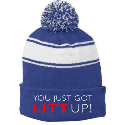 Suits You Just Got Litt Up! Funny Stripe Pom Pom Beanie