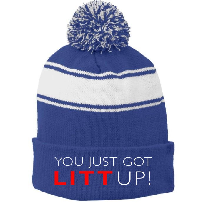 Suits You Just Got Litt Up! Funny Stripe Pom Pom Beanie