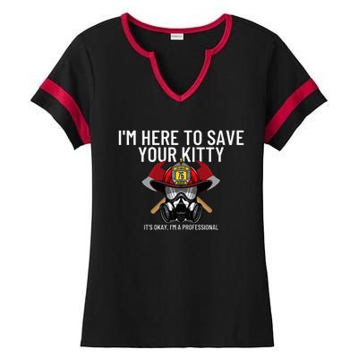 Save Your Kitty Funny Firefighter Fireman Gift Ladies Halftime Notch Neck Tee