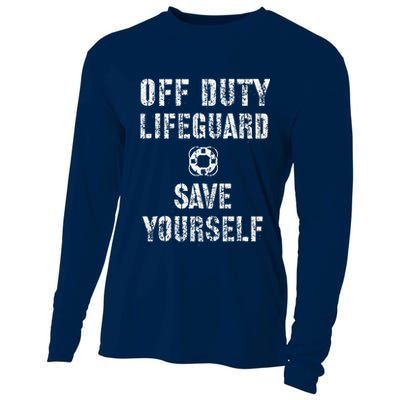 Save Yourself Lifeguard Swimming Pool Guard Off Duty Red Cooling Performance Long Sleeve Crew
