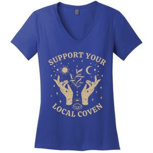 Support Your Local Coven Witch Aesthetic Gift Women's V-Neck T-Shirt