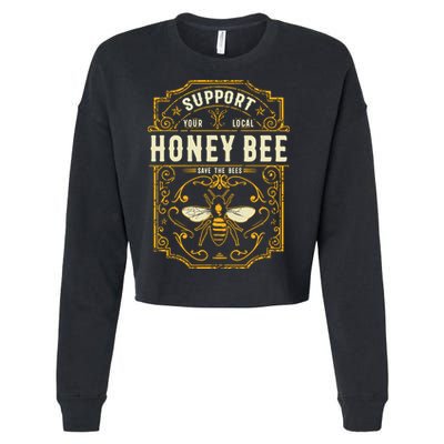 Support Your Local Honey Bee Save The Bees Vintage Style Cropped Pullover Crew
