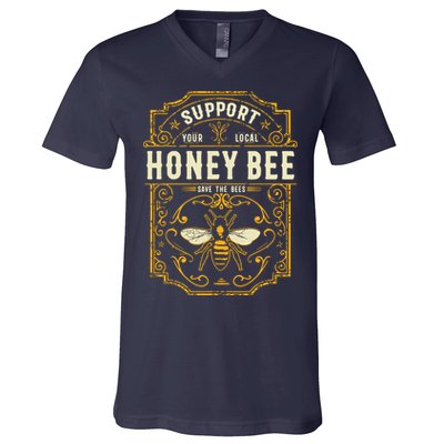 Support Your Local Honey Bee Save The Bees Vintage Style V-Neck T-Shirt