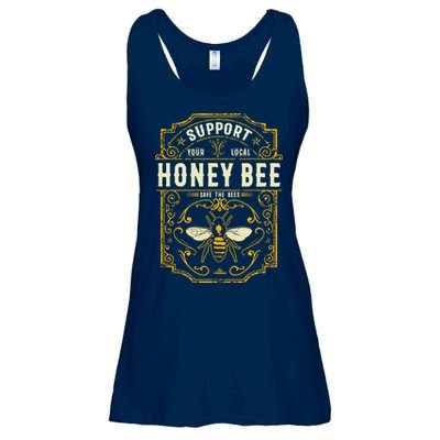 Support Your Local Honey Bee Save The Bees Vintage Style Ladies Essential Flowy Tank