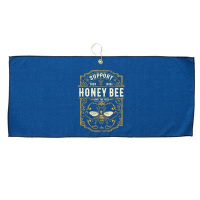 Support Your Local Honey Bee Save The Bees Vintage Style Large Microfiber Waffle Golf Towel