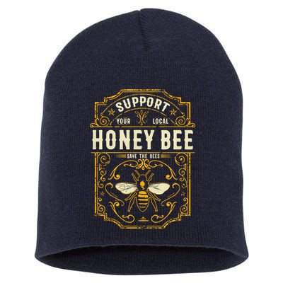 Support Your Local Honey Bee Save The Bees Vintage Style Short Acrylic Beanie