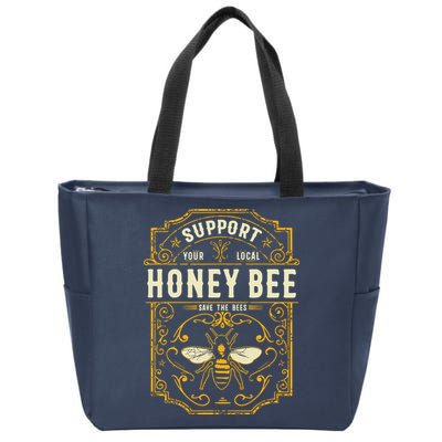Support Your Local Honey Bee Save The Bees Vintage Style Zip Tote Bag